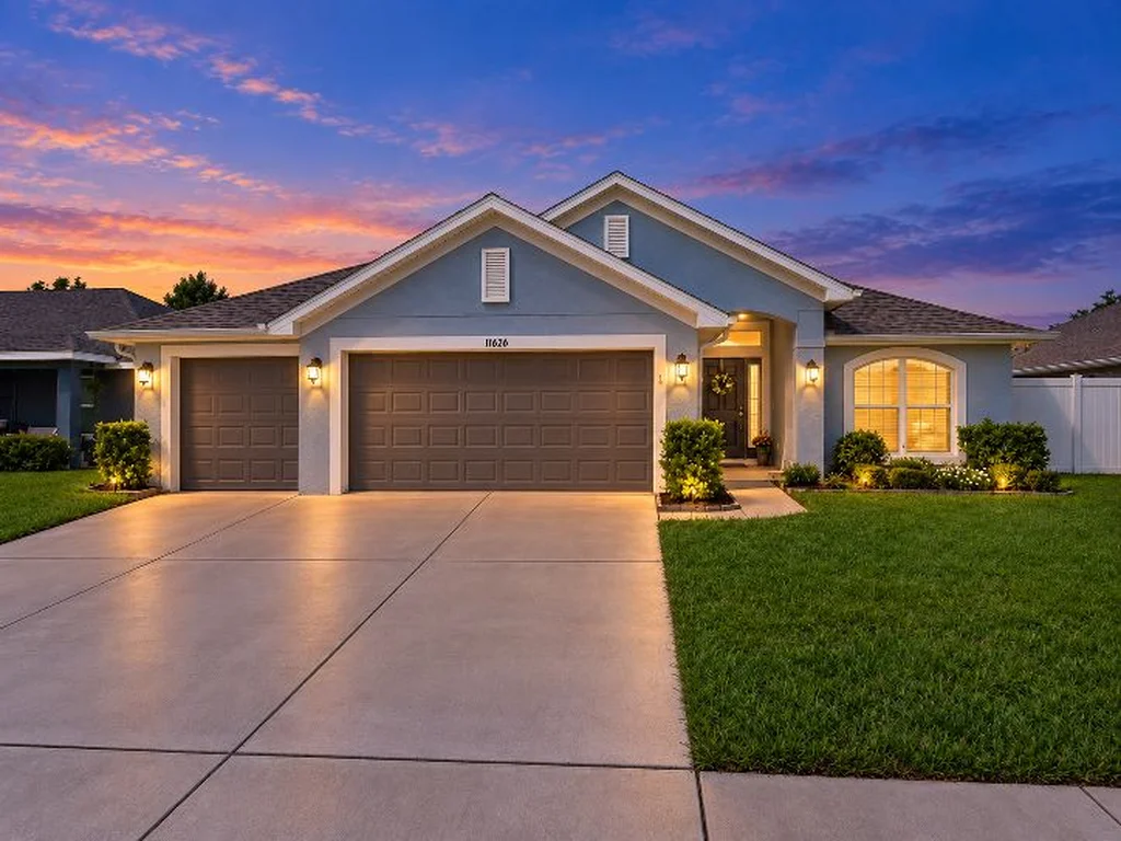 Home exterior converted to twilight